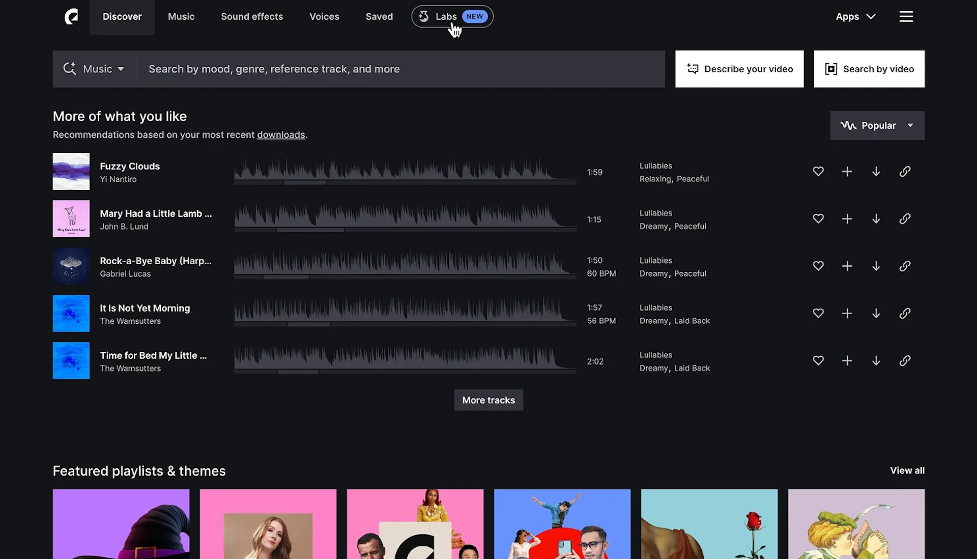 The Epidemic Sound player homepage