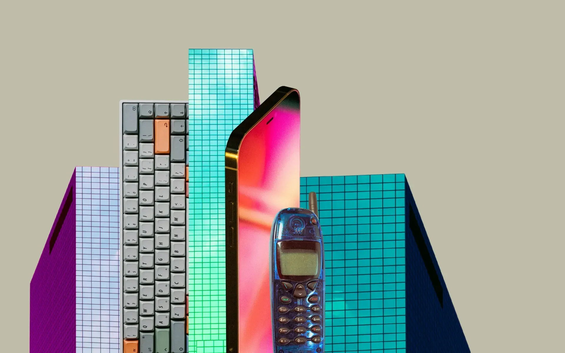 Phones, skyscrapers, and keyboards