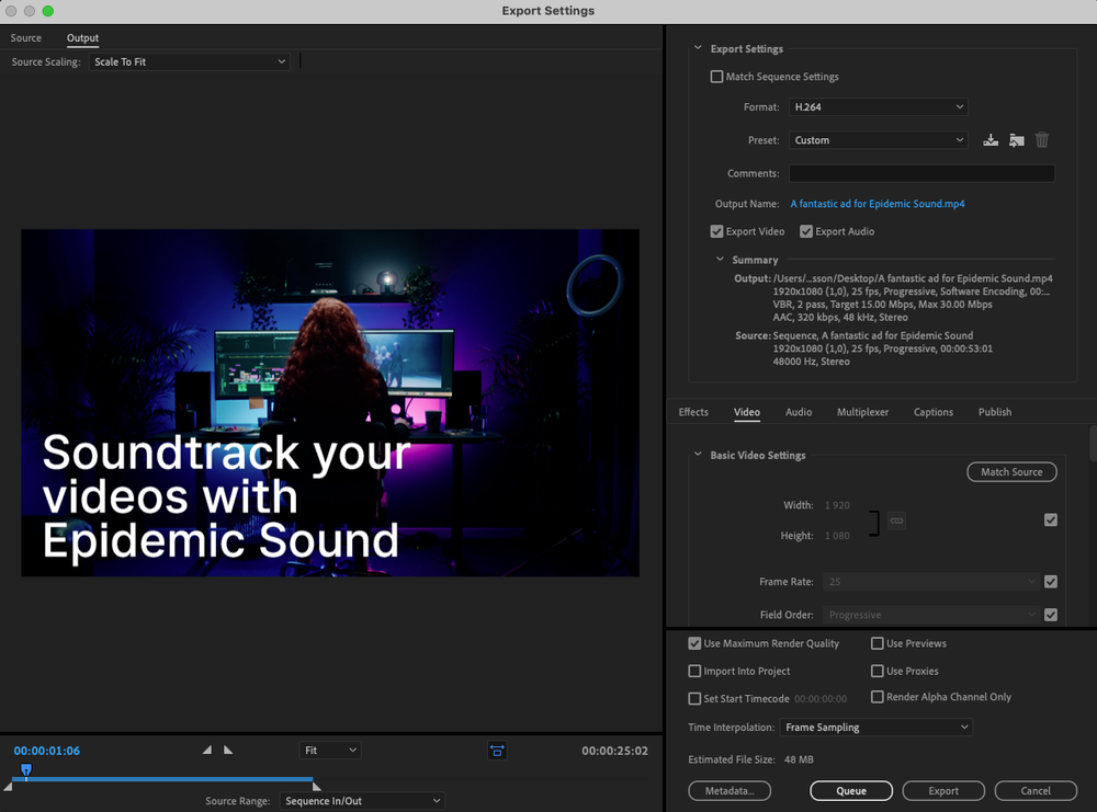 How to export from Adobe Premiere Pro Epidemic Sound